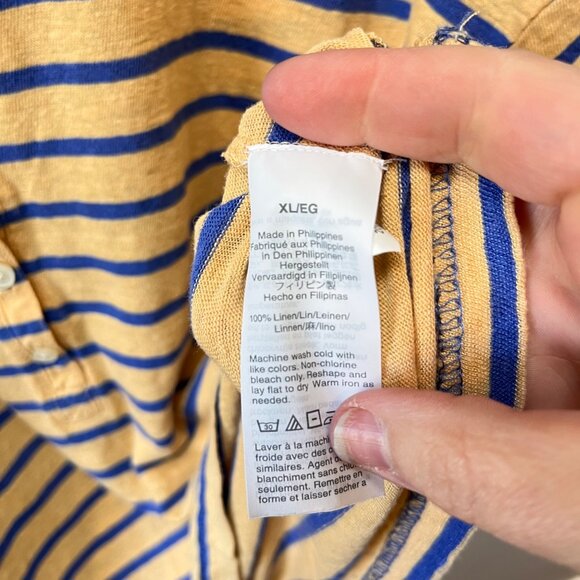 J. Crew 100% Linen blue and yellow striped t-shirt- Size XL - Picture 6 of 6